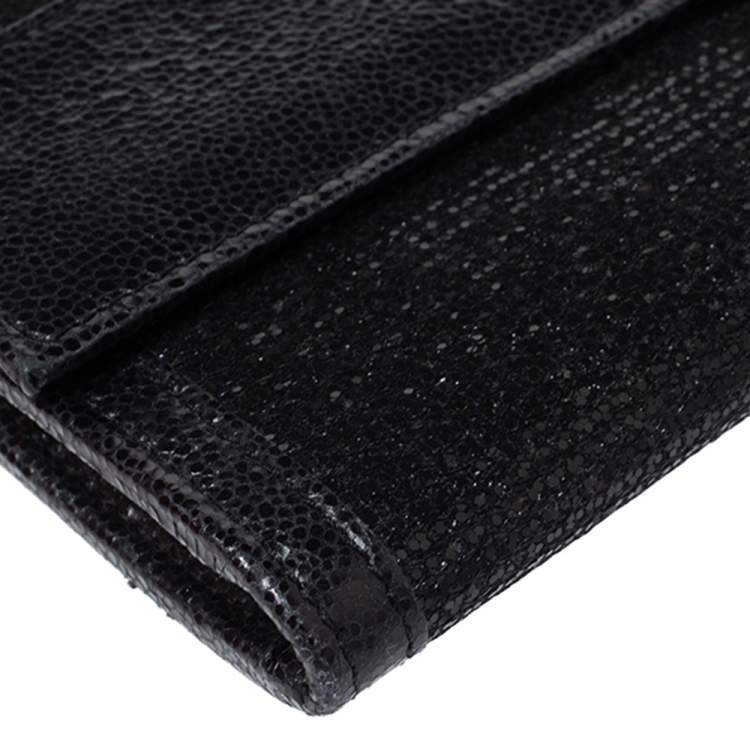 Pre Owned Jimmy Choo Black Leather and Glitter Reese Clutch