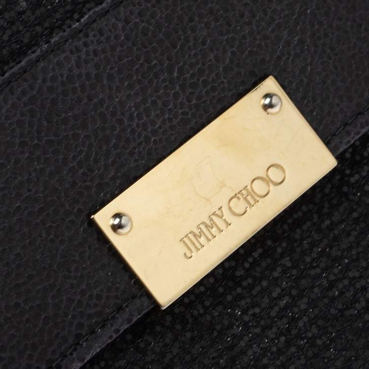 Pre Owned Jimmy Choo Black Leather and Glitter Reese Clutch
