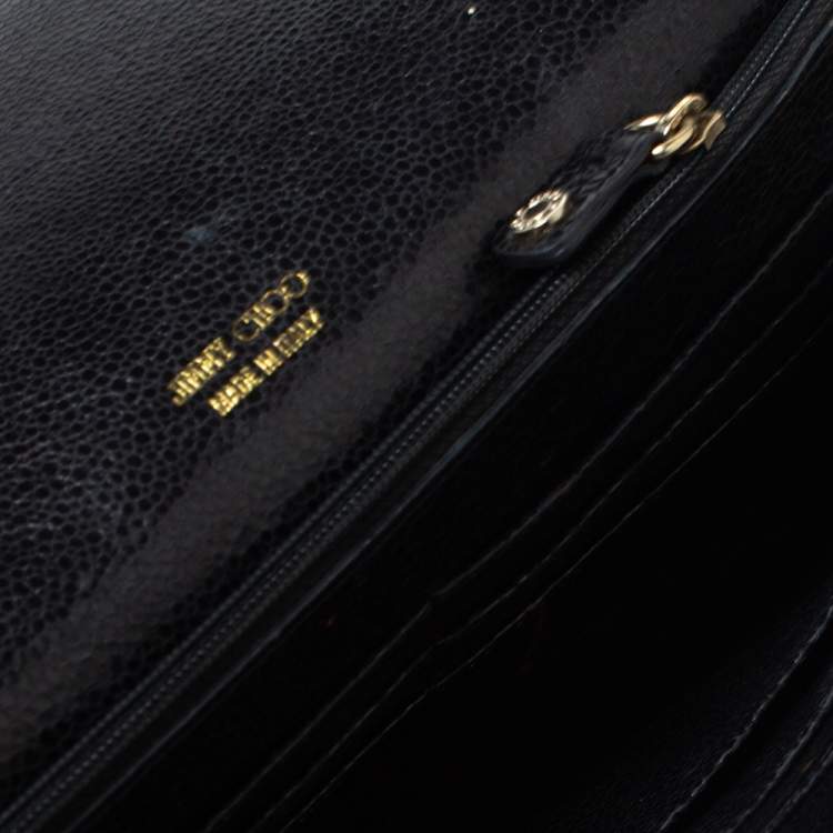 Pre Owned Jimmy Choo Black Leather and Glitter Reese Clutch