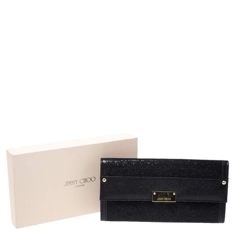 Pre Owned Jimmy Choo Black Leather and Glitter Reese Clutch