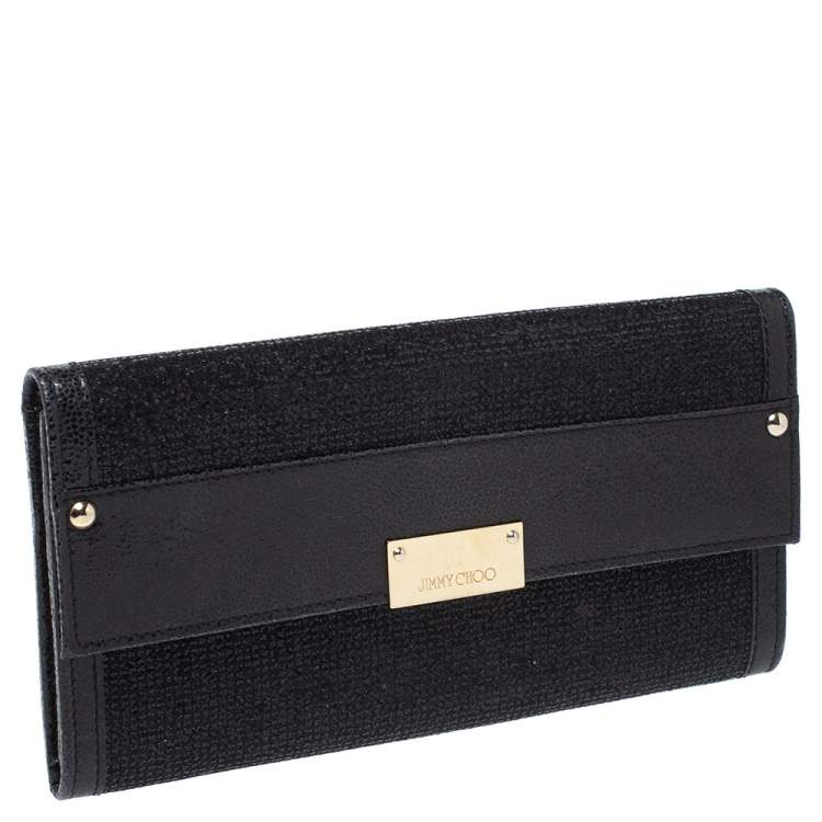 Pre Owned Jimmy Choo Black Leather and Glitter Reese Clutch