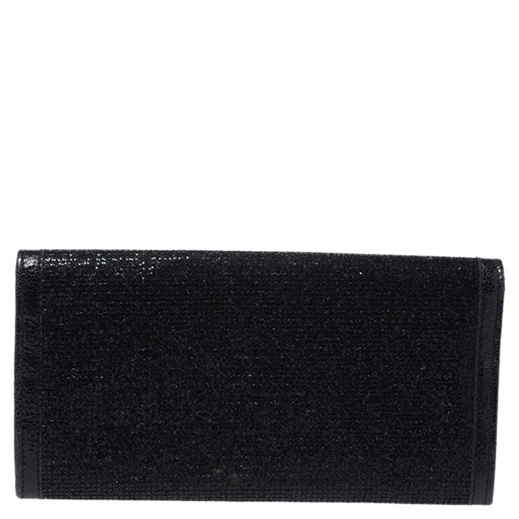 Pre Owned Jimmy Choo Black Leather and Glitter Reese Clutch