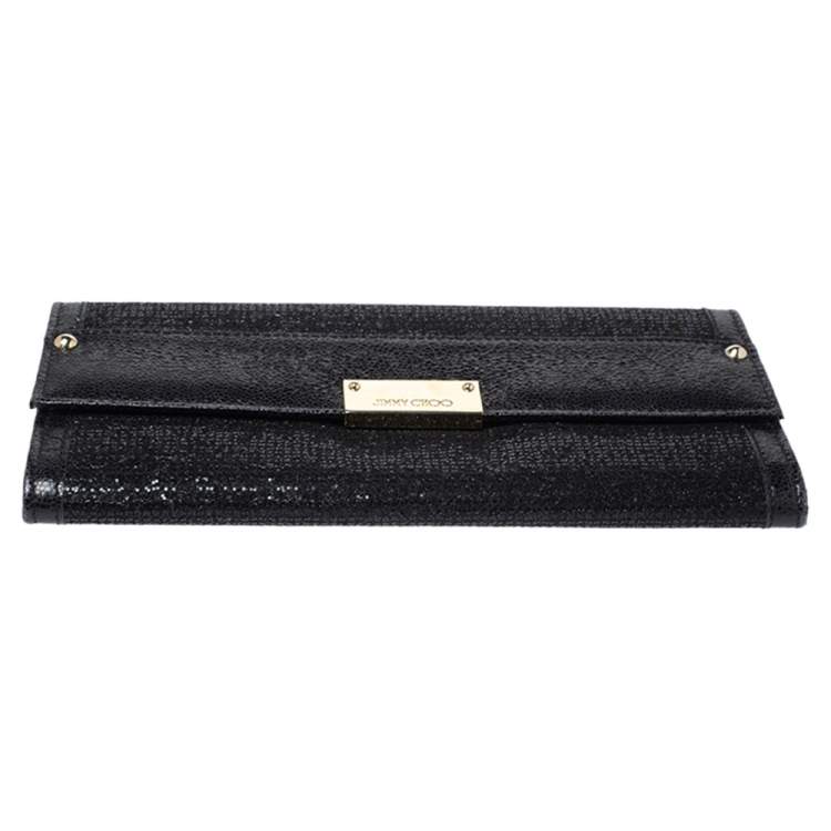 Pre Owned Jimmy Choo Black Leather and Glitter Reese Clutch
