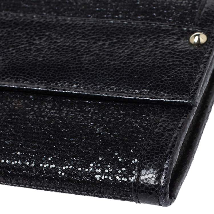 Pre Owned Jimmy Choo Black Leather and Glitter Reese Clutch