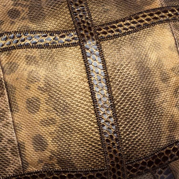 Pre Owned Jimmy Choo Golden Brown Karung Snake Carolina Flap Chain Bag