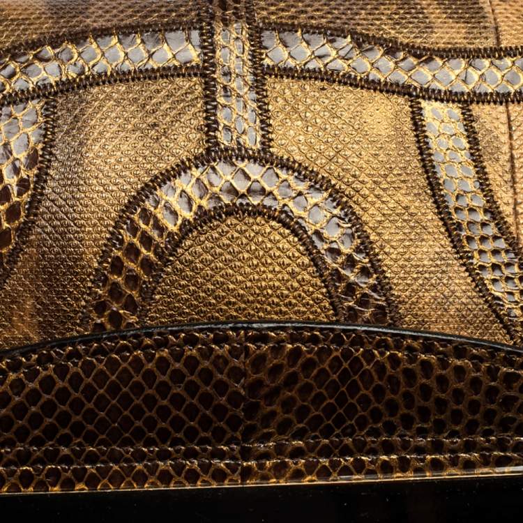 Pre Owned Jimmy Choo Golden Brown Karung Snake Carolina Flap Chain Bag