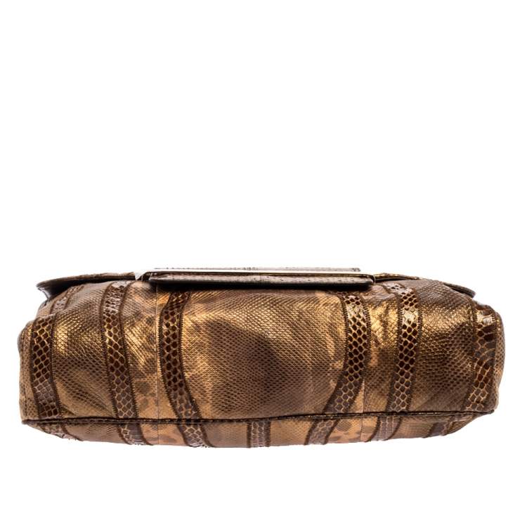 Pre Owned Jimmy Choo Golden Brown Karung Snake Carolina Flap Chain Bag