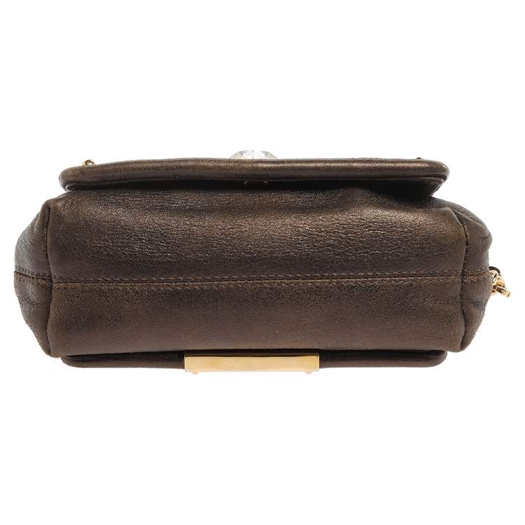 Pre Owned Jimmy Choo Khaki/Multicolor Leather and Metal Crystal Embellished Chain Clutch