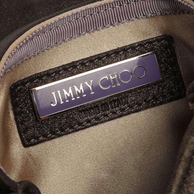 Pre Owned Jimmy Choo Khaki/Multicolor Leather and Metal Crystal Embellished Chain Clutch