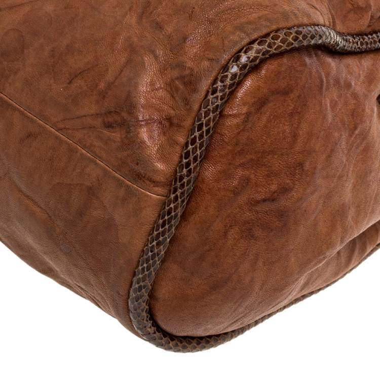 Pre Owned Jimmy Choo Brown Leather and Snakeskin Ramona Tote