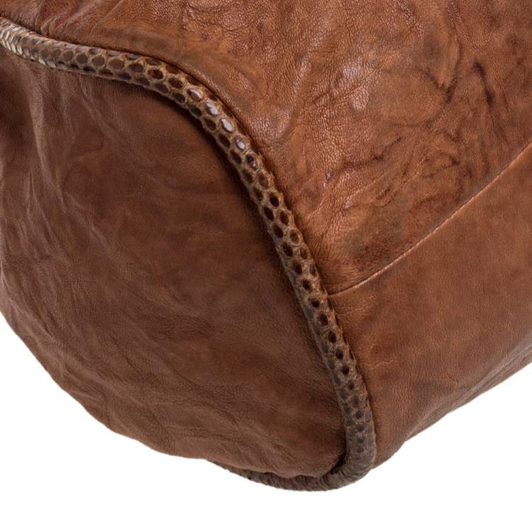 Pre Owned Jimmy Choo Brown Leather and Snakeskin Ramona Tote