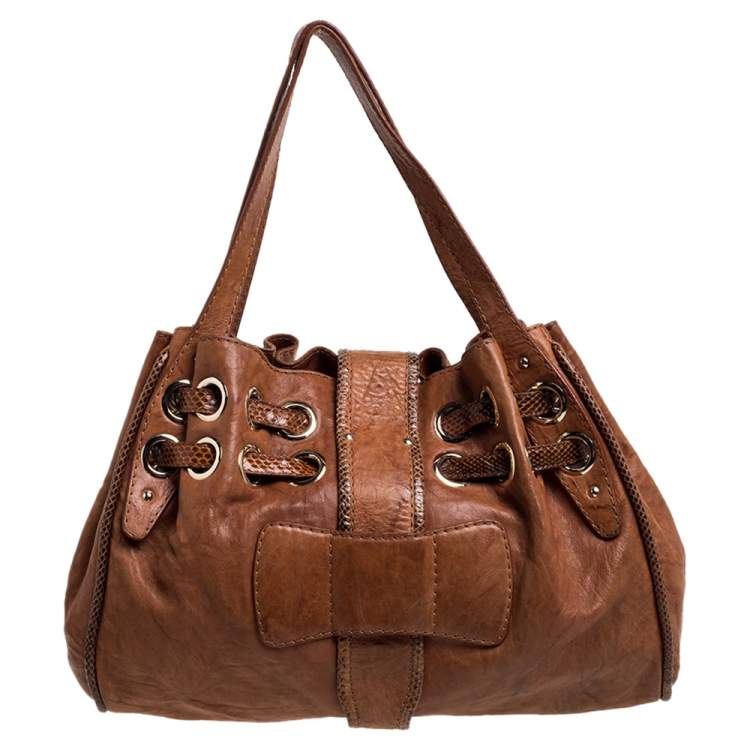 Pre Owned Jimmy Choo Brown Leather and Snakeskin Ramona Tote