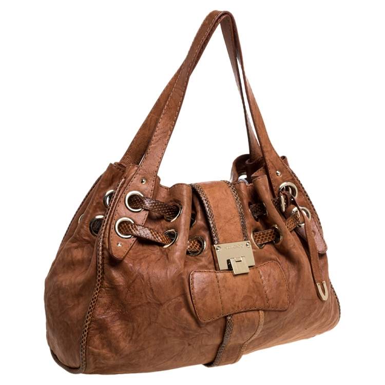 Pre Owned Jimmy Choo Brown Leather and Snakeskin Ramona Tote