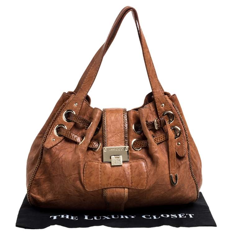 Pre Owned Jimmy Choo Brown Leather and Snakeskin Ramona Tote