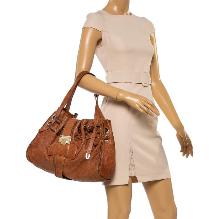 Pre Owned Jimmy Choo Brown Leather and Snakeskin Ramona Tote