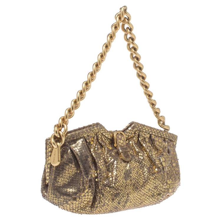 Pre Owned Jimmy Choo Gold Python Chain Frame Clutch