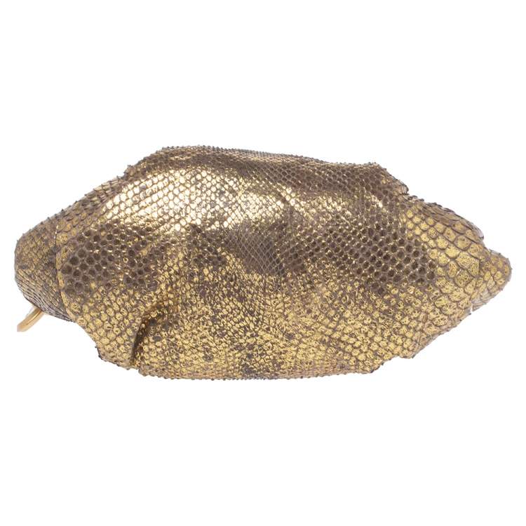 Pre Owned Jimmy Choo Gold Python Chain Frame Clutch