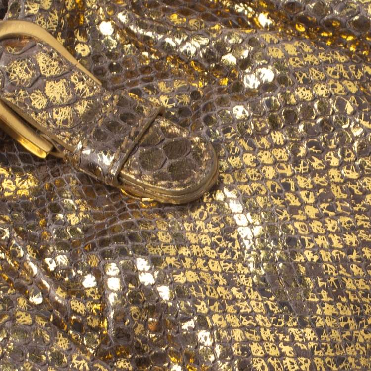 Pre Owned Jimmy Choo Gold Python Chain Frame Clutch