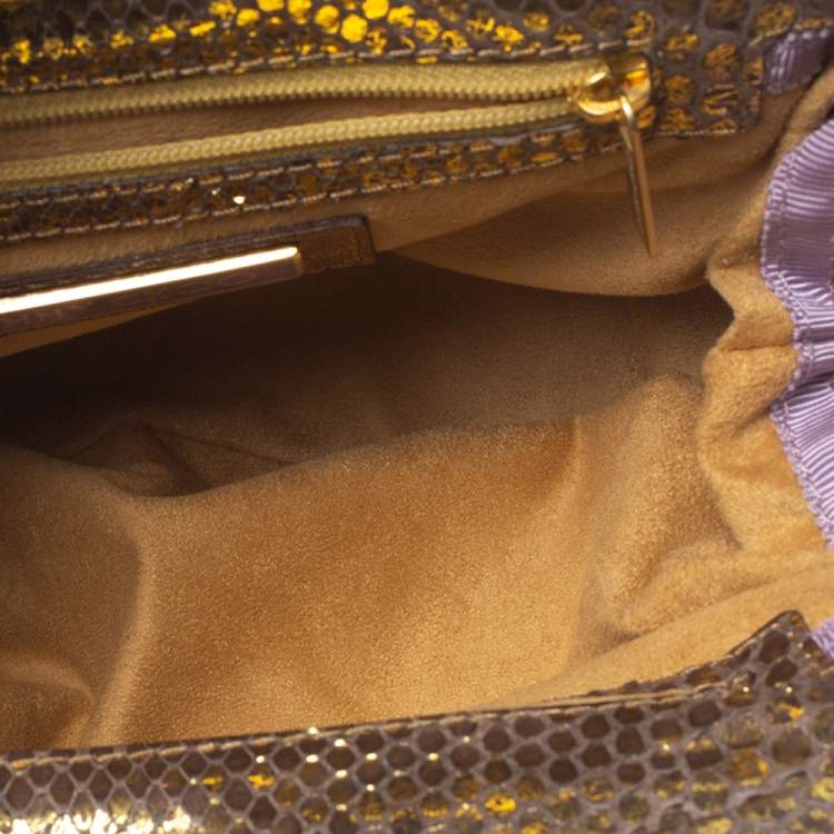 Pre Owned Jimmy Choo Gold Python Chain Frame Clutch