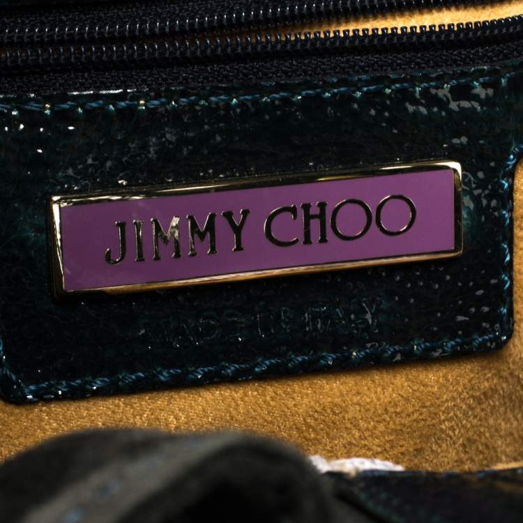 Pre Owned Jimmy Choo Dark Green Patent Leather And Suede Small Mona Tote