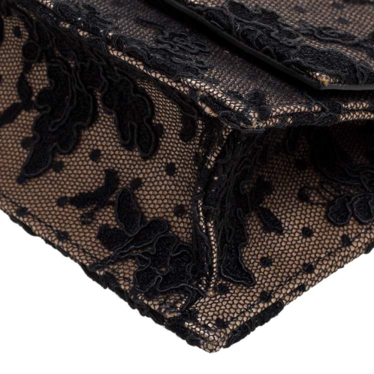 Pre Owned Jimmy Choo Black/Beige Floral Lace Lizzie Chain Shoulder Bag