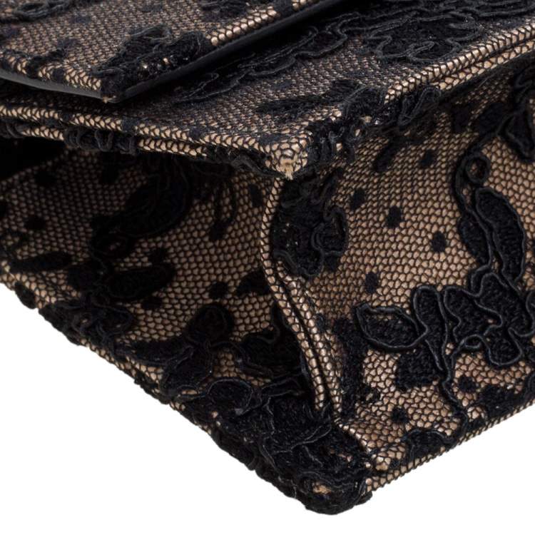 Pre Owned Jimmy Choo Black/Beige Floral Lace Lizzie Chain Shoulder Bag