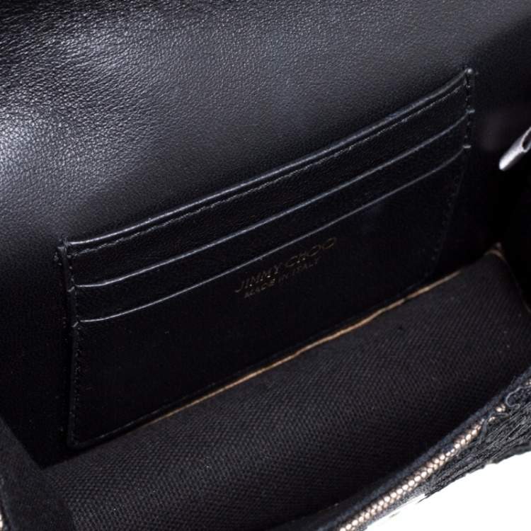 Pre Owned Jimmy Choo Black/Beige Floral Lace Lizzie Chain Shoulder Bag