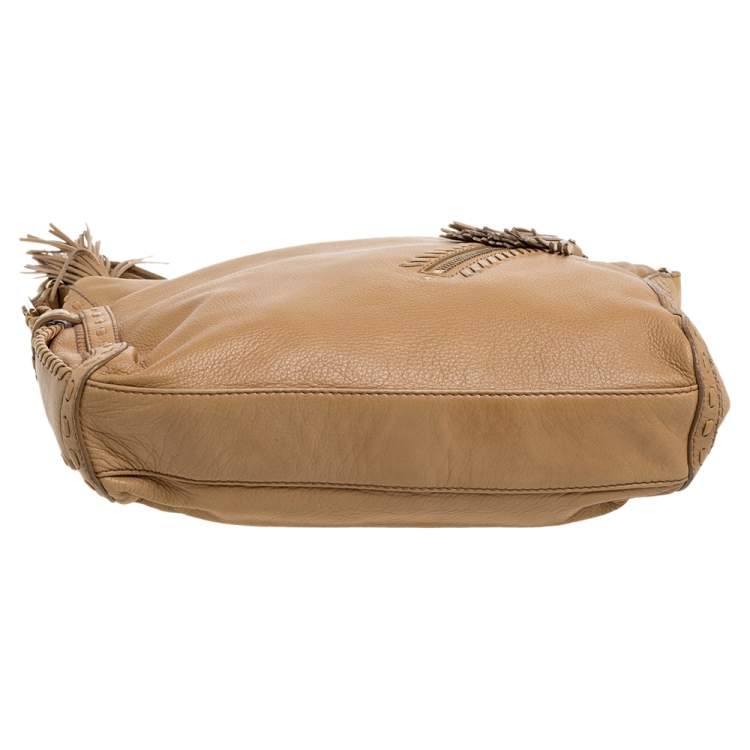 Pre Owned Jimmy Choo Beige Leather Lily Tassel Hobo