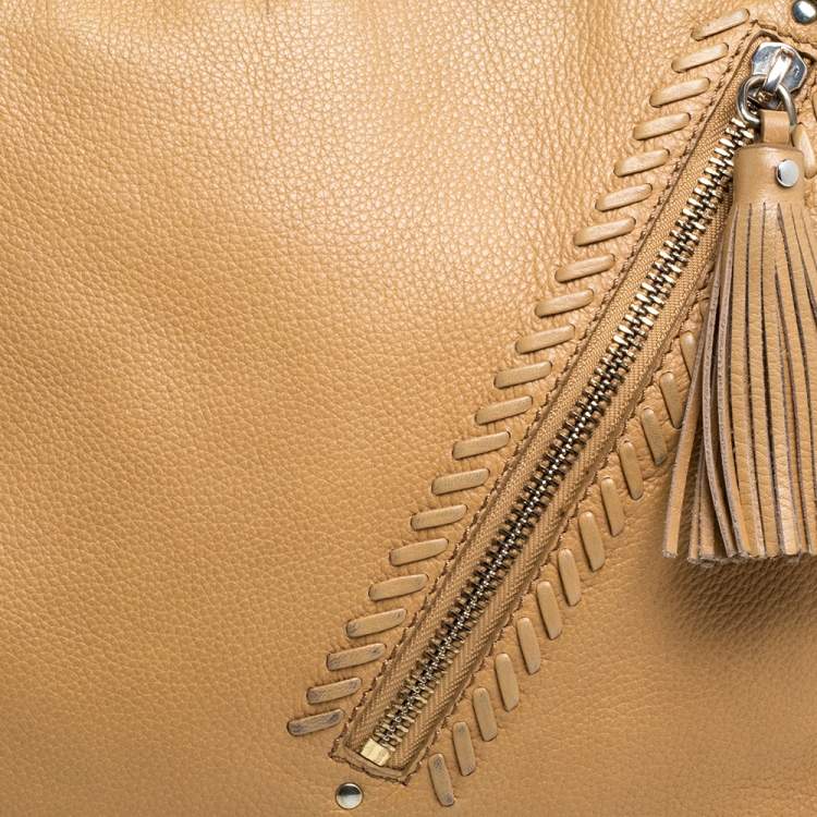 Pre Owned Jimmy Choo Beige Leather Lily Tassel Hobo