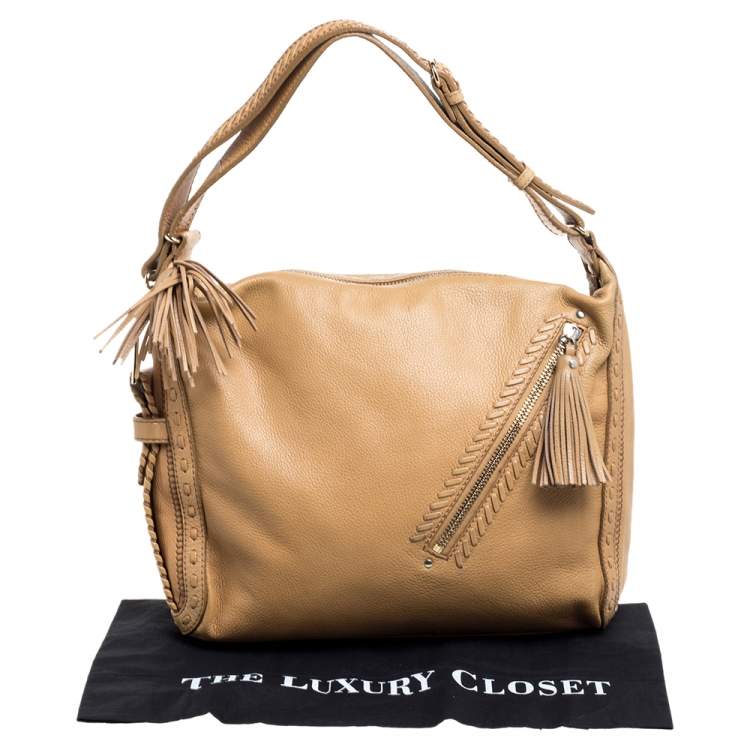 Pre Owned Jimmy Choo Beige Leather Lily Tassel Hobo