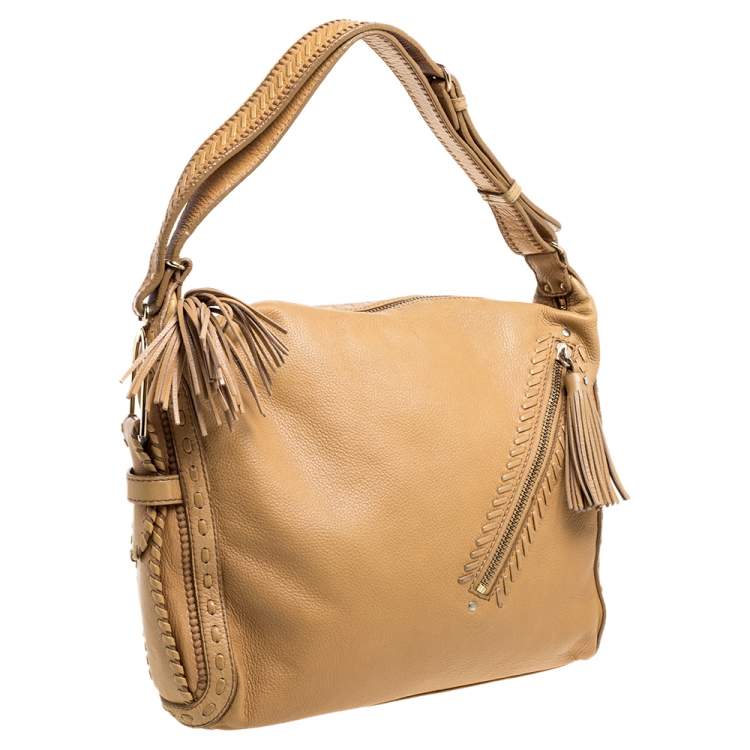 Pre Owned Jimmy Choo Beige Leather Lily Tassel Hobo