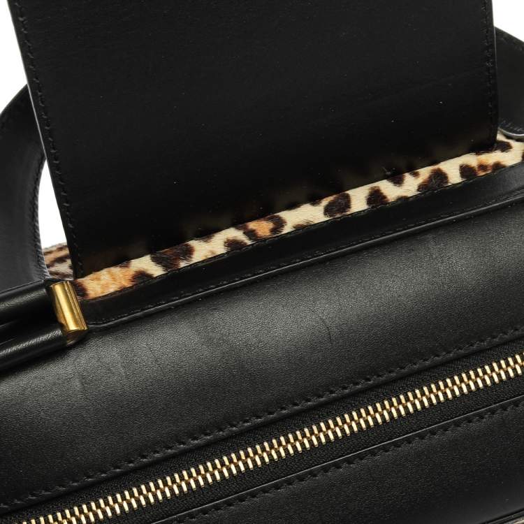 Pre Owned Jimmy Choo Black Leopard Print Calfhair and Leather Catherine Satchel