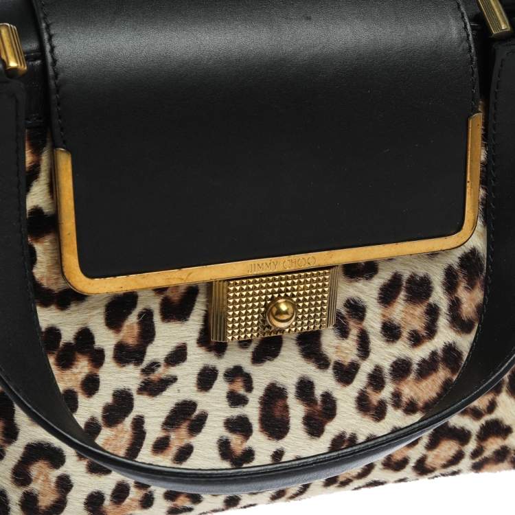 Pre Owned Jimmy Choo Black Leopard Print Calfhair and Leather Catherine Satchel