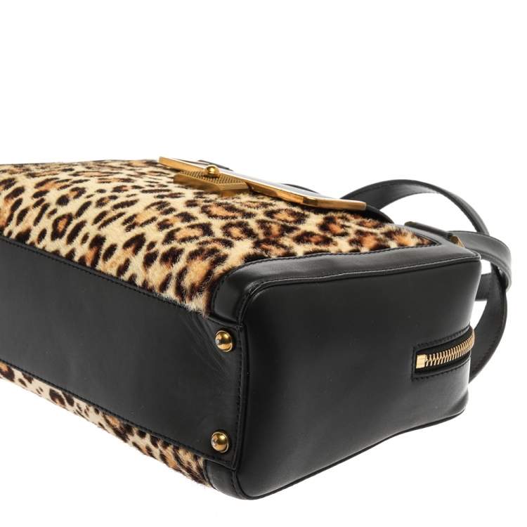Pre Owned Jimmy Choo Black Leopard Print Calfhair and Leather Catherine Satchel
