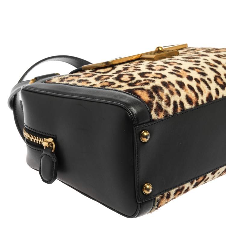 Pre Owned Jimmy Choo Black Leopard Print Calfhair and Leather Catherine Satchel