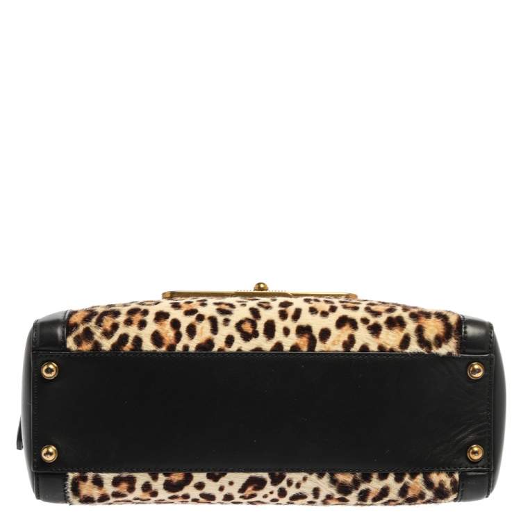 Pre Owned Jimmy Choo Black Leopard Print Calfhair and Leather Catherine Satchel
