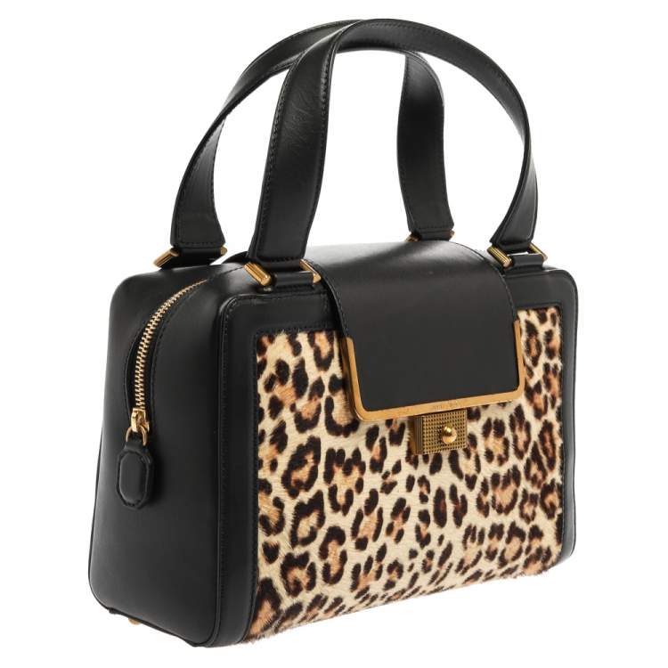 Pre Owned Jimmy Choo Black Leopard Print Calfhair and Leather Catherine Satchel
