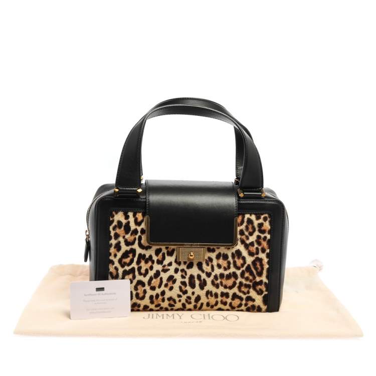 Pre Owned Jimmy Choo Black Leopard Print Calfhair and Leather Catherine Satchel