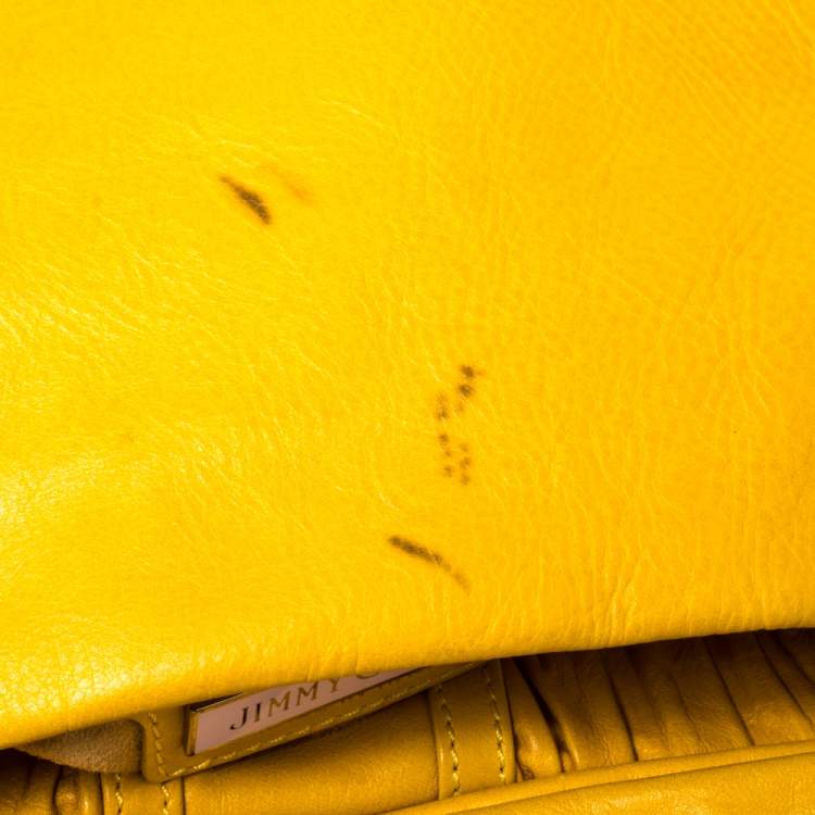 Pre Owned Jimmy Choo Mustard Leather Isola Fringe Studded Hobo