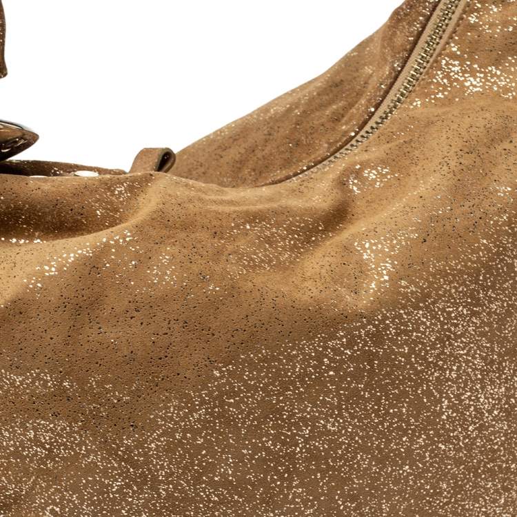 Pre Owned Jimmy Choo Gold Shimmering Leather Large Solar Hobo