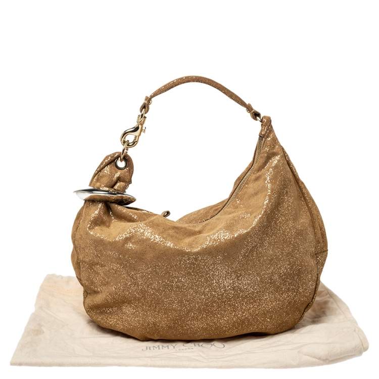 Pre Owned Jimmy Choo Gold Shimmering Leather Large Solar Hobo