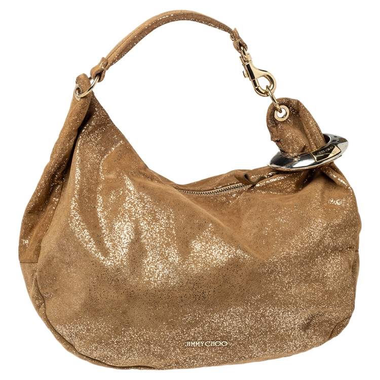 Pre Owned Jimmy Choo Gold Shimmering Leather Large Solar Hobo