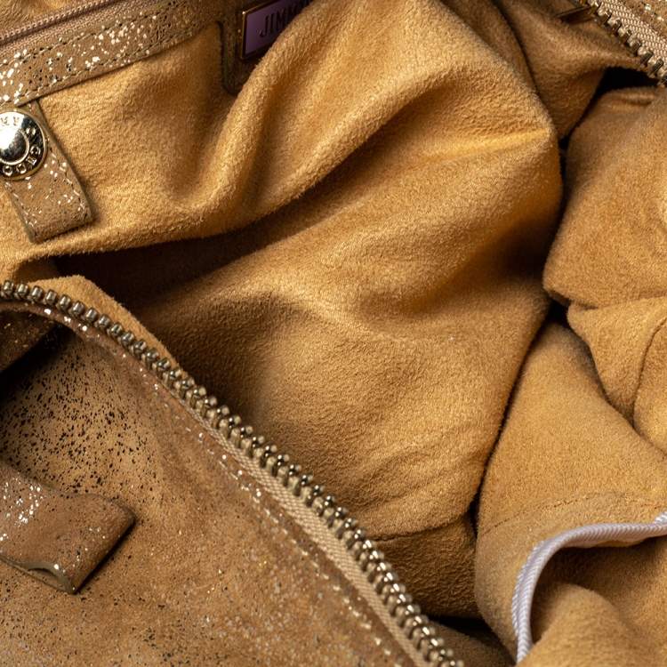 Pre Owned Jimmy Choo Gold Shimmering Leather Large Solar Hobo
