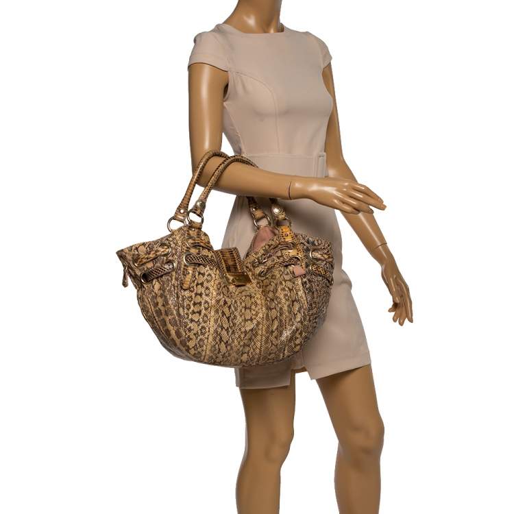 Pre Owned Jimmy Choo Cream/Black Water Snake Ramona Shoulder Bag