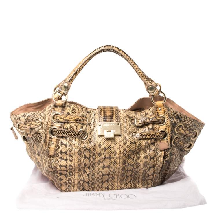 Pre Owned Jimmy Choo Cream/Black Water Snake Ramona Shoulder Bag