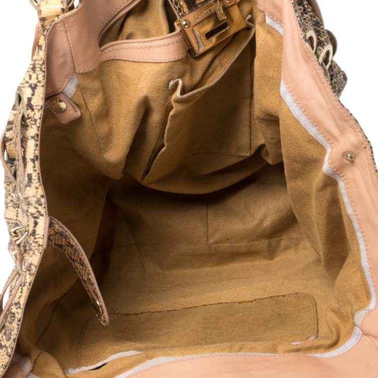Pre Owned Jimmy Choo Cream/Black Water Snake Ramona Shoulder Bag