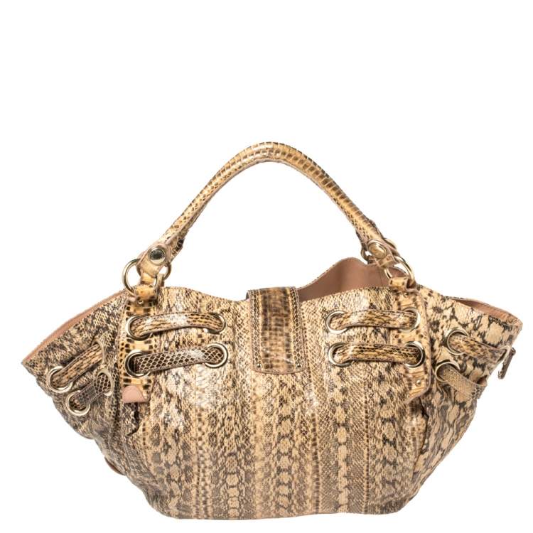 Pre Owned Jimmy Choo Cream/Black Water Snake Ramona Shoulder Bag