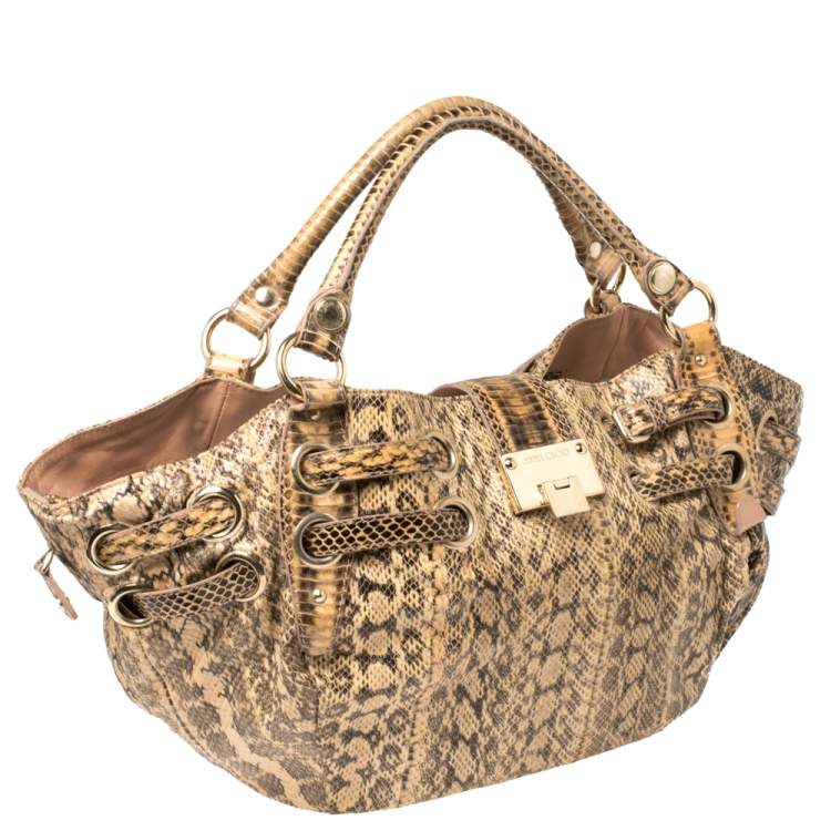 Pre Owned Jimmy Choo Cream/Black Water Snake Ramona Shoulder Bag