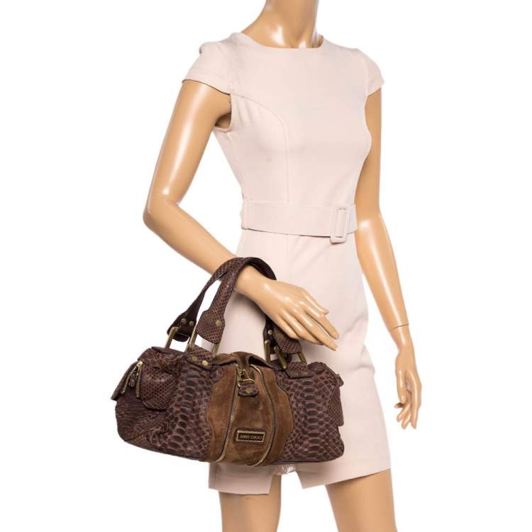 Pre Owned Jimmy Choo Brown Python and Suede Marla Satchel