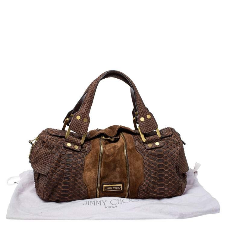 Pre Owned Jimmy Choo Brown Python and Suede Marla Satchel